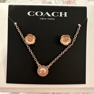 Coach rose gold earring and necklace set 🤍
